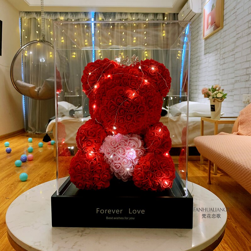 40cm Teddy Rose Bear Rose Bouquet Gift Box Proposal Lights 520 Valentine&#39;s Day Birthday Gifts for Best Friends and Girlfriends - Executive-Skincare