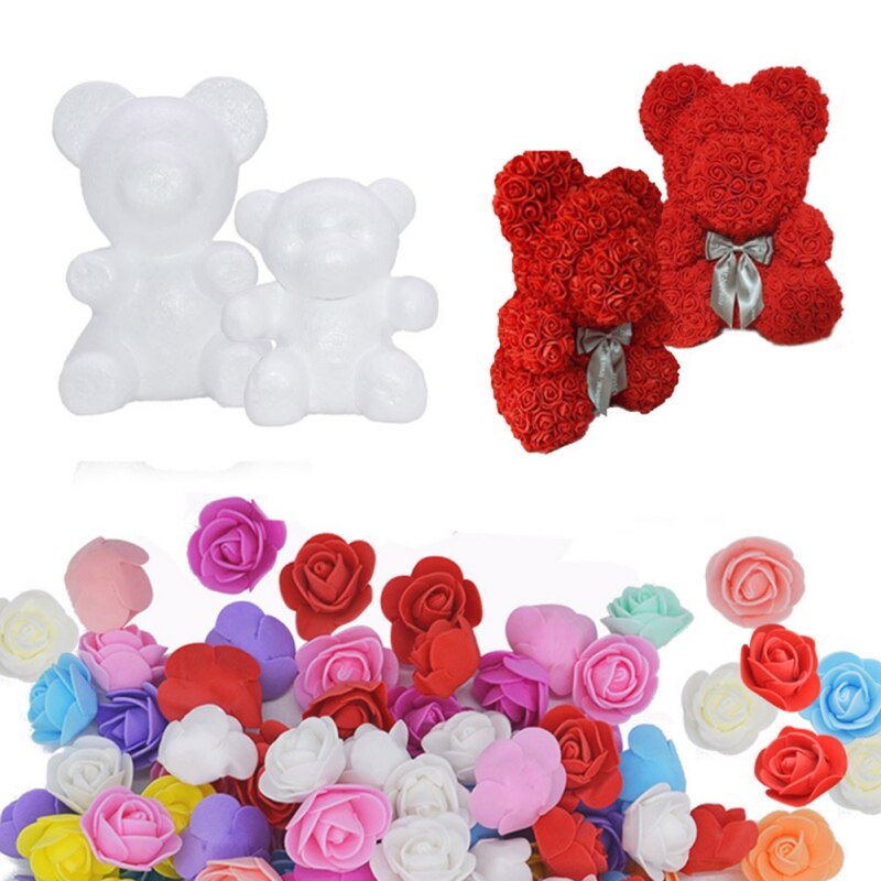 50PCS Artificial Foam Rose Bridal Bouquets Teddy Bear of Roses DIY Gifts Box Wedding Decorative For Wedding Table Valentines Day - Executive-Skincare