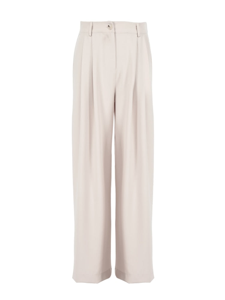 Mnealways18 Classic Wide Pants Floor-Length Pleated Loose Women Trousers Spring Wide Leg Pants Vintage Female Palazzo Pants 2022 - Executive-Skincare