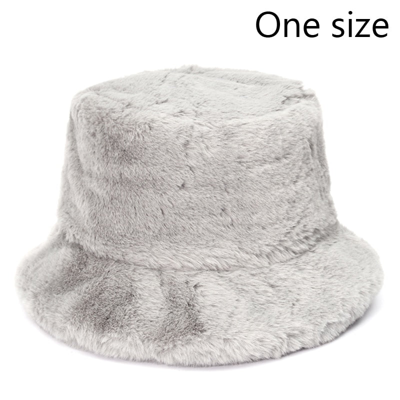 Winter Cow Leopard Faux Fur Fluffy Bucket Hats Women Outdoor Warm Sun Hat Soft Velvet Furry Fisherman Cap Girl Fashion Panama - Executive-Skincare