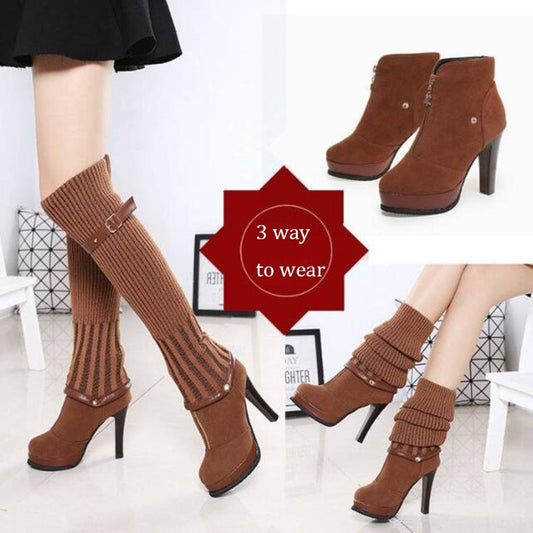 COVOYYAR 2022 Knitting Knee High Boots Fashion Long Thigh High Boots Women High Heels Autumn Winter Women Shoes Dual Use WBS2041 - Executive-Skincare