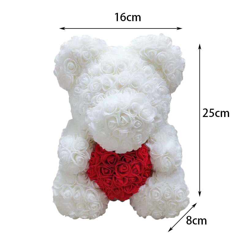 25cm Rose Bear Heart Artificial Flower Rose Teddy Bear for Home Girl Birthday Christmas Valentine  Gift Wedding Party Decoration - Executive-Skincare