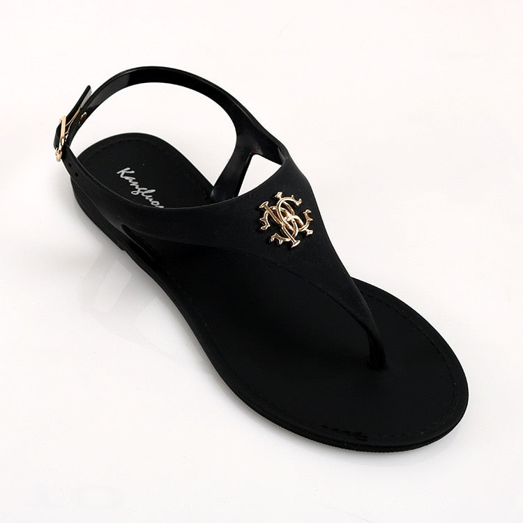 New Women Sandals Summer Fashion Peep Toe Jelly Flip Flops Buckle Non-slip Flat Sandal Woman Sandalia Feminina 2022 Beach Slides - Executive-Skincare