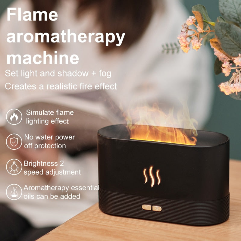 Essential Oil Diffuser Simulation Flame Ultrasonic Humidifier Home Office Air Freshener Fragrance - Executive-Skincare