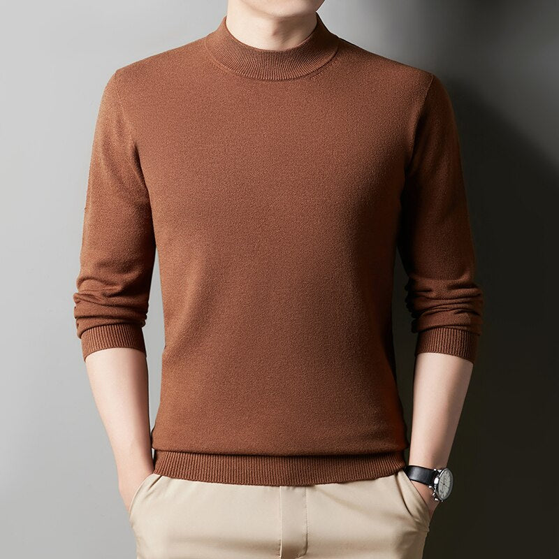 Autumn Winter Men&#39;s Half Turtleneck Warm Sweater Fashion Casual Thick Knitted Pullover Solid Bottoming Shirt Male Brand Clothing - Executive-Skincare