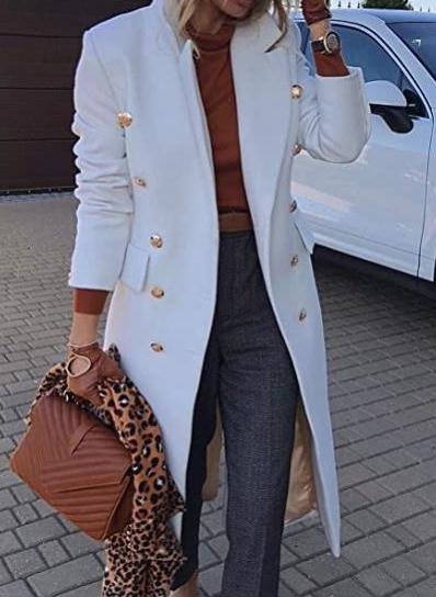 New Women 2022 Fashion Double Breasted Woolen Casual Elegant Long Blazers Coat Long Sleeve Female Outerwear Chic Tops Clothing - Executive-Skincare