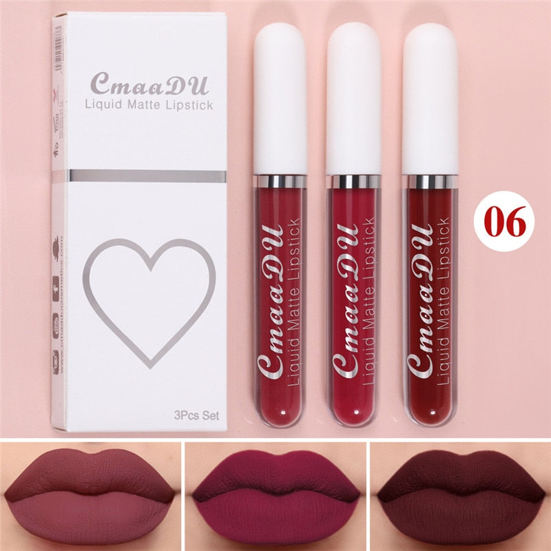 6 Colors/Set Fashion Matte Lip Gloss Sets Natural Moisturize Waterproof Lasting Velvet Sexy Red Liquid Lipstick Beauty Cosmetic - Executive-Skincare