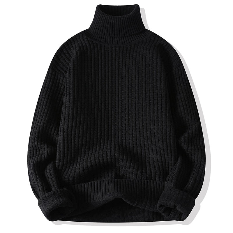 High Quality Mens Turtleneck Sweaters Pullover Solid Color Knitted Sweater Men Casual Pullovers Autumn Winter Warm Knitwear Man - Executive-Skincare