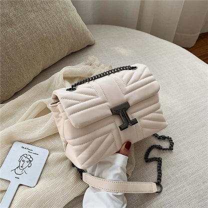 Trendy Chain Sling Crossbody Bags for Women PU Leather Shoulder Messenger Bag Ladies Brand Design Solid Color Female Travel Bag - Executive-Skincare