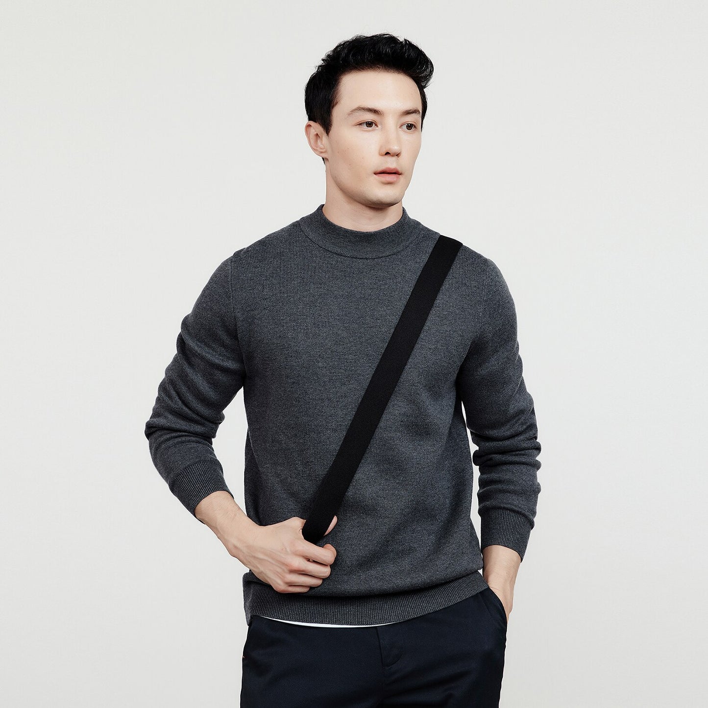 KUEGOU 2022 Autumn Winter New Solid color Men Sweater Mock-Neck Thick Fleece Fashion High Quality Warm Knitting Pullovers JR05 - Executive-Skincare