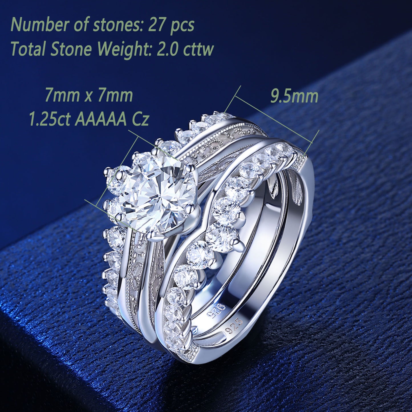 Newshe Luxury Solid 925 Sterling Silver Wedding Engagement Rings Set