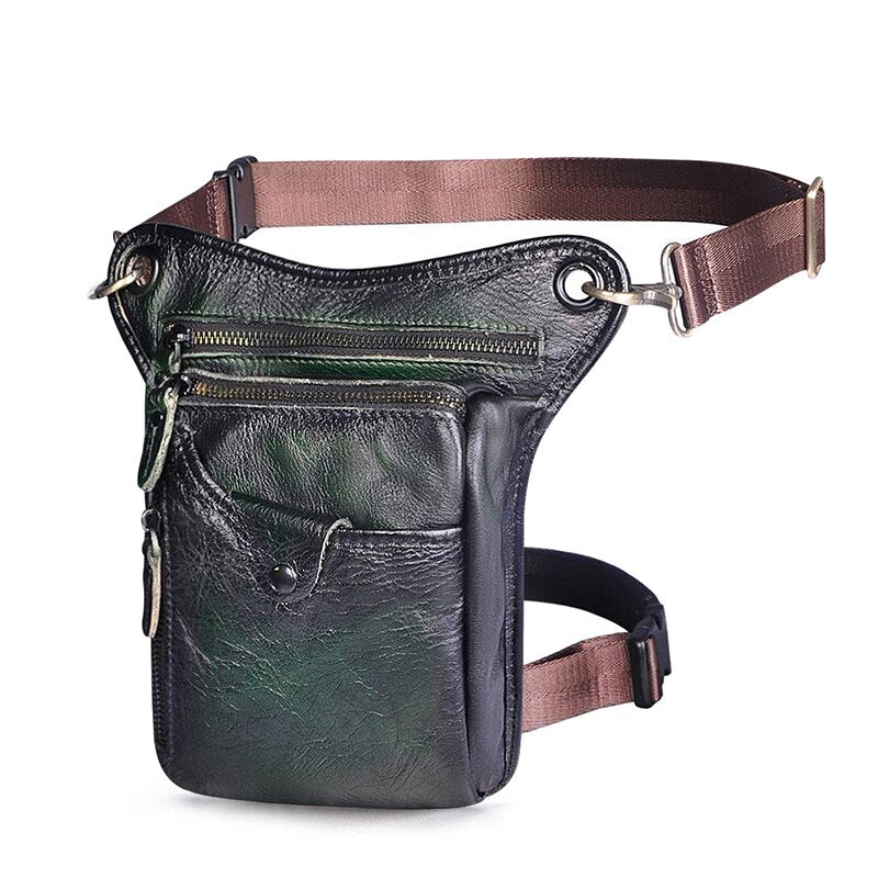 Genuine Real Leather Men Design Casual Messenger Crossbody Sling Bag Fashion Waist Belt Pack Leg Drop Bag Phone Pouch 211-5 - Executive-Skincare