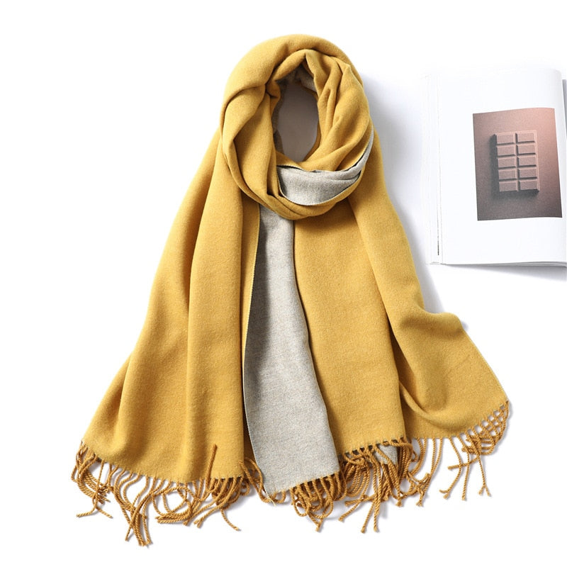 Winter Cashmere Scarf Women Thick Warm Shawls Wraps Lady Solid Scarves Fashion Tassels Pashmina Blanket Quality Foulard 2022 New - Executive-Skincare