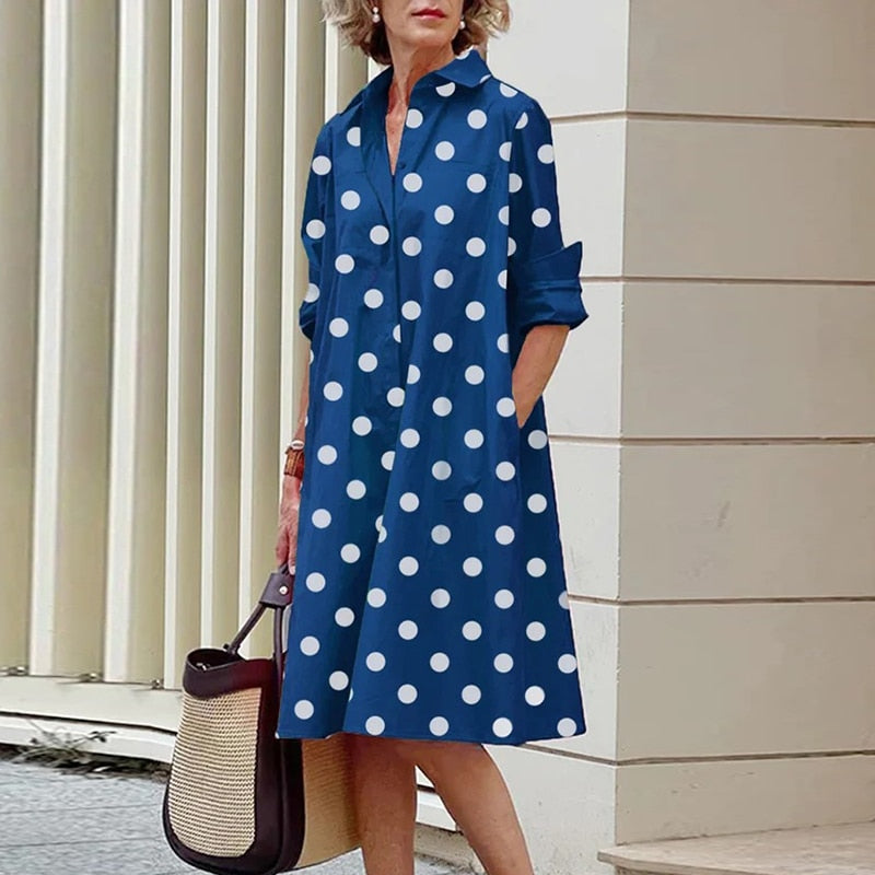 Autumn New Simple Shirt Dress Casual Solid Color Long Sleeves Fashion Turn-down Collar Elegant Pocket Streetwear Female Dresses - Executive-Skincare