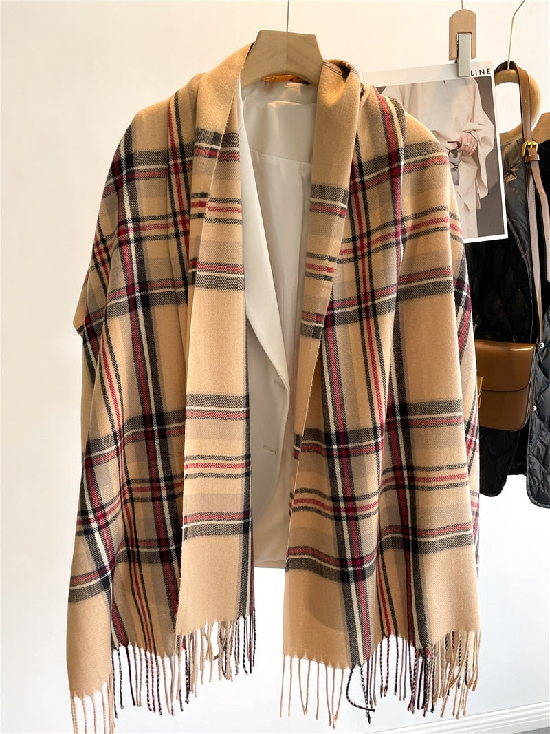 Luxury Plaid Scarf Winter Warm Cashmere Women Long Pashmina Foulard Female Scarves Lady Tassel Shawl Wraps 2022 Design New - Executive-Skincare