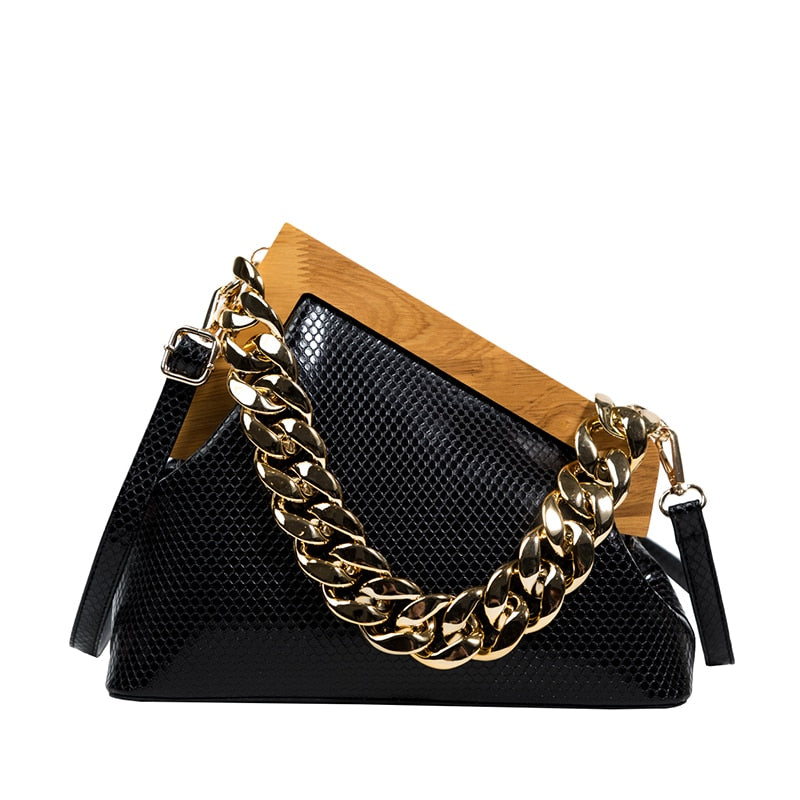 Lady Handbag Luxury Designer 2022 New Clutch Bag Snake Pattern Wooden Clip Handbags And Purse Woman Bags Vintage Shoulder Bag - Executive-Skincare