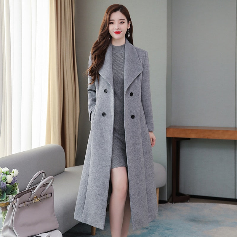 High Quality Winter Cashmere Long Coat Vintage 2022 Autumn Plus Size Warm Thicken Woolen Coat Black Jacket Women Party Outwears - Executive-Skincare