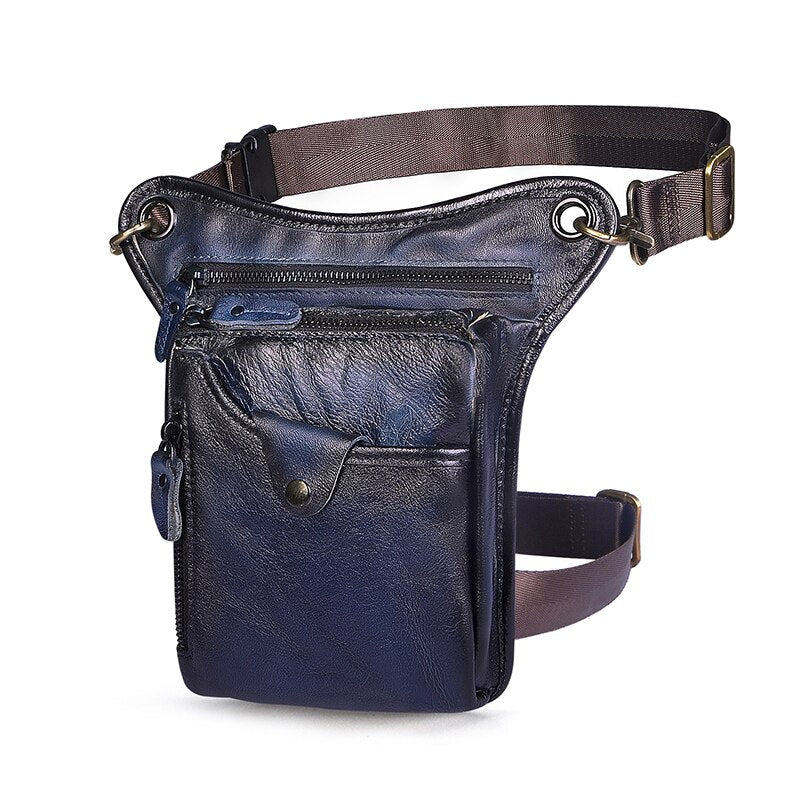 Genuine Real Leather Men Design Casual Messenger Crossbody Sling Bag Fashion Waist Belt Pack Leg Drop Bag Phone Pouch 211-5 - Executive-Skincare