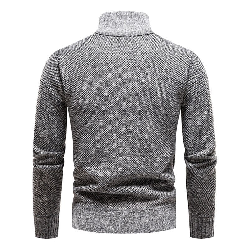 New Winter Fleece Sweater Pullovers Men Thick Warm Knitted Pullover Slim Mock Neck Sweaters Half Zipper Solid Mens Pullovers - Executive-Skincare