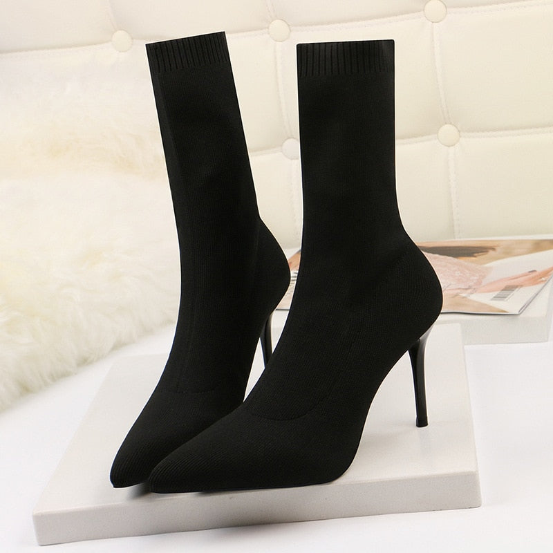 Sock Boots Knitting Stretch Boots High Heels for Women Fashion Shoes Spring Autumn Ankle Boots Female - Executive-Skincare