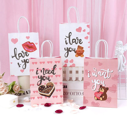 5pcs Love Heart Bear Kraft Paper Bags Valentines Day Gift Packaging Anniversary Wedding Cookie Candy Bag Birthday Party Supplies - Executive-Skincare