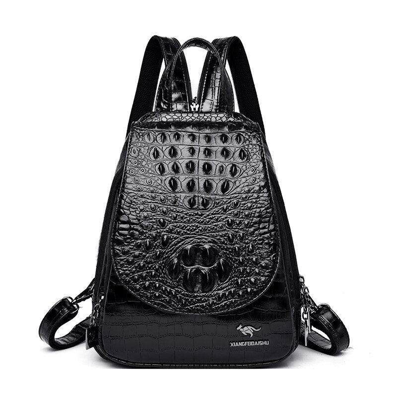 Luxury Crocodile Pattern Backpacks For Ladies Leather Backpack Women Shoulder Bag Large Capacity School Bags For Teenage Girl - Executive-Skincare