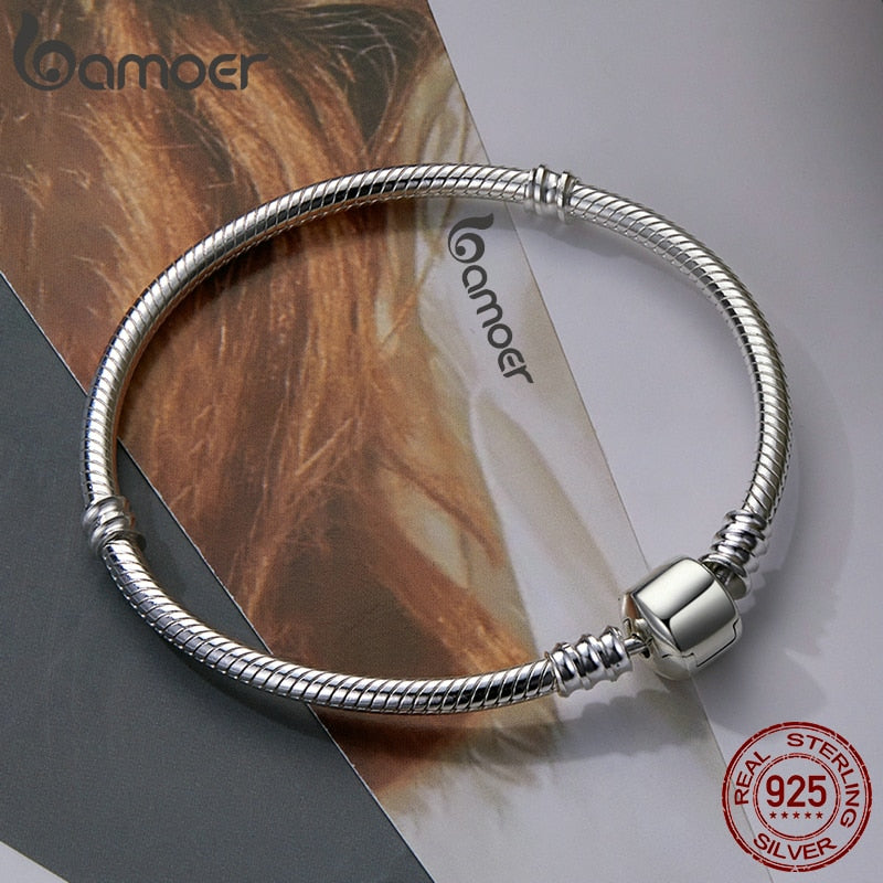 Bamoer 925 Sterling Silver Classic Snake Bracelet Women Personalized Charm Bracelet fit Letter Charm Bead - Executive-Skincare