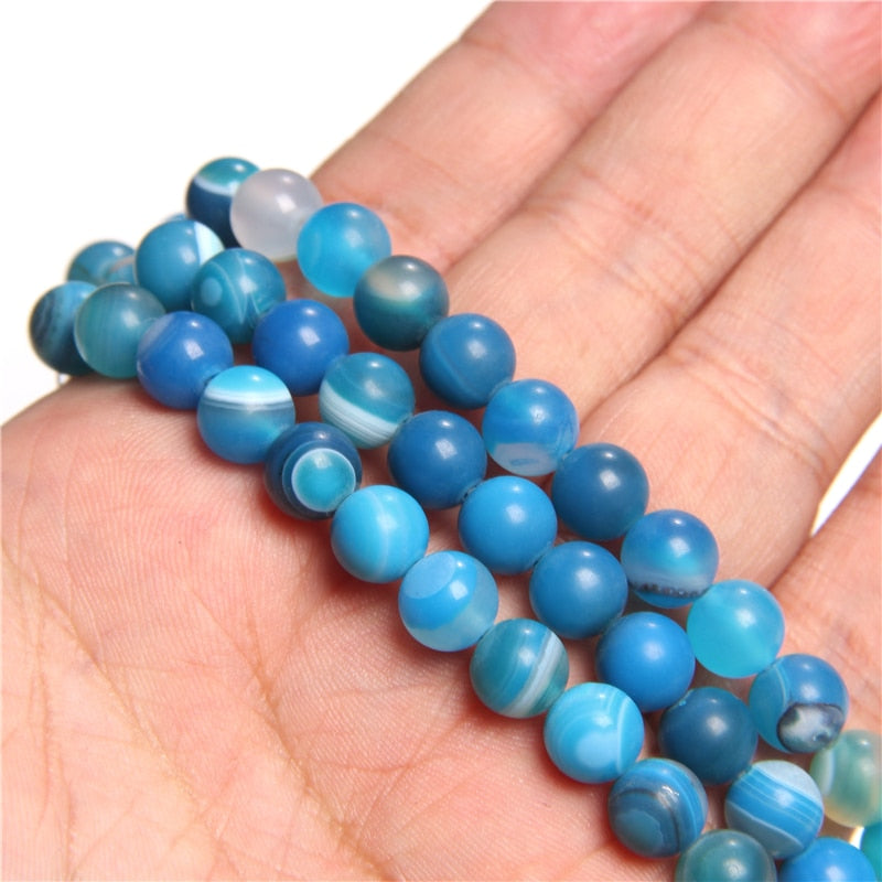 6 8 10 MM  Matte Natural Stone Beads Polished Blue Stripes Agates Stone Beads Diy Spacer loose Beads for Jewelry Making bracelet - Executive-Skincare