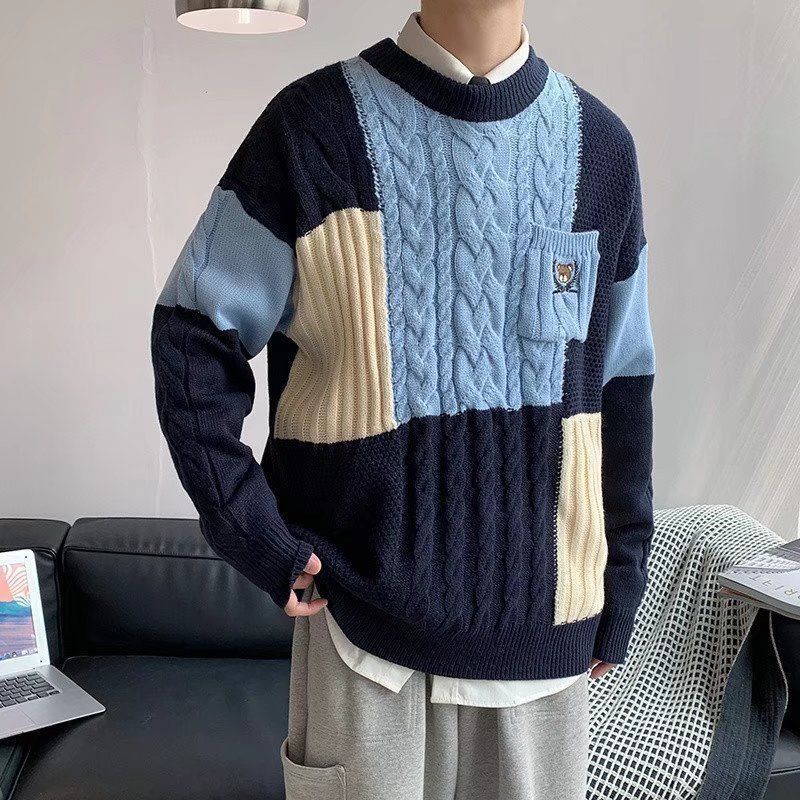 ZAZOMDE Winter Handsome Plaid Sweater Men Harajuku High Street Jumper Thick Warm Kintted Pullover Men Causal Patchwork Sweaters - Executive-Skincare