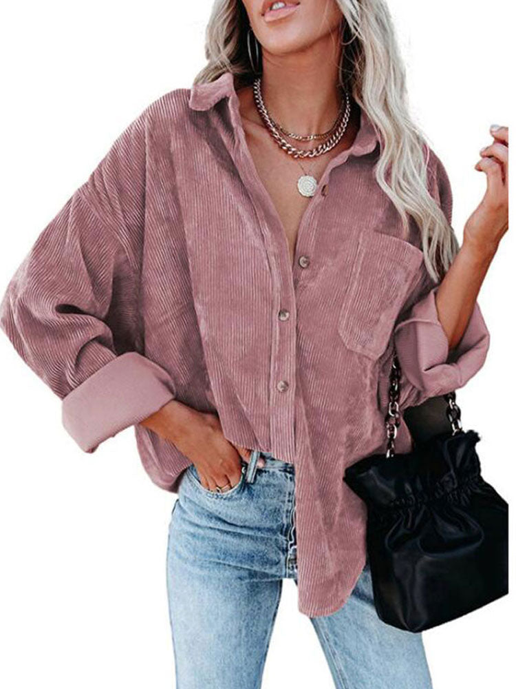 Autumn Corduroy Jacket Woman Long Shirt Jacket Women Button Coat Jackets Women Fashion Overshirt Loose Coat Female 2022 - Executive-Skincare