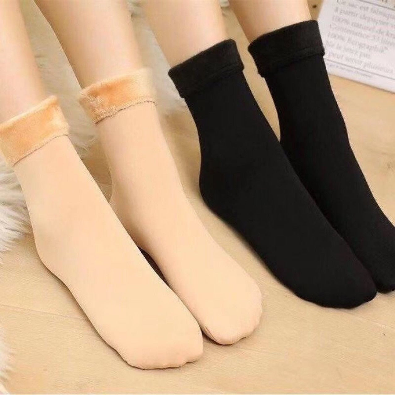 New Velvet Women Winter Warm Thicken Thermal Socks Soft Casual Solid Color Sock Wool Cashmere Home Snow Boots Floor Sock 1Pairs - Executive-Skincare