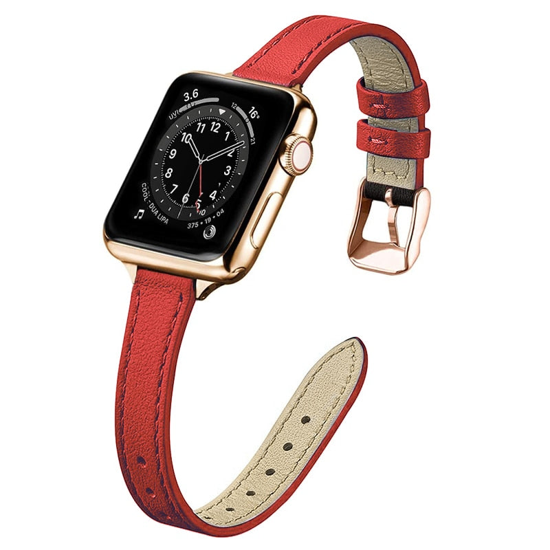 Slim Leather Strap for Apple watch band 44mm 40mm 38mm 42mm Soft Wrsit Belt bracelet for iWatch series 3 SE 5 4 6 watchband - Executive-Skincare