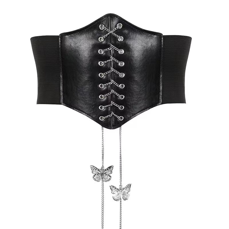 New Corset Black Wide Belts Pu Leather Punk Slimming Body Belts For Women Gothic Clothing Underbust Elastic Bustier Dress Girdle - Executive Quality Store