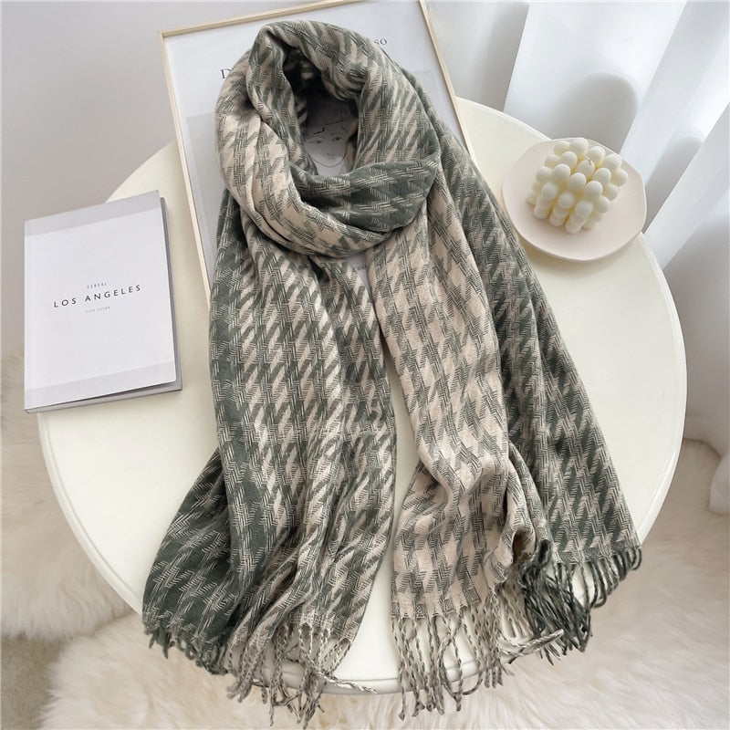 Luxury Plaid Scarf Winter Warm Cashmere Women Long Pashmina Foulard Female Scarves Lady Tassel Shawl Wraps 2022 Design New - Executive-Skincare