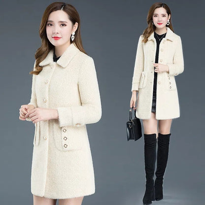 Women&#39;s Woolen Coat 2022 New Female Winter Jacket Thicken Keep Warm Imitation Gold Mink Wool Coats Mom Woolen Overcoat 4XL W2431 - Executive-Skincare