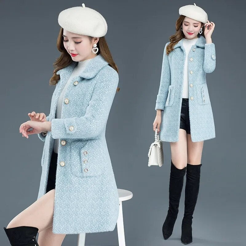 Women&#39;s Woolen Coat 2022 New Female Winter Jacket Thicken Keep Warm Imitation Gold Mink Wool Coats Mom Woolen Overcoat 4XL W2431 - Executive-Skincare