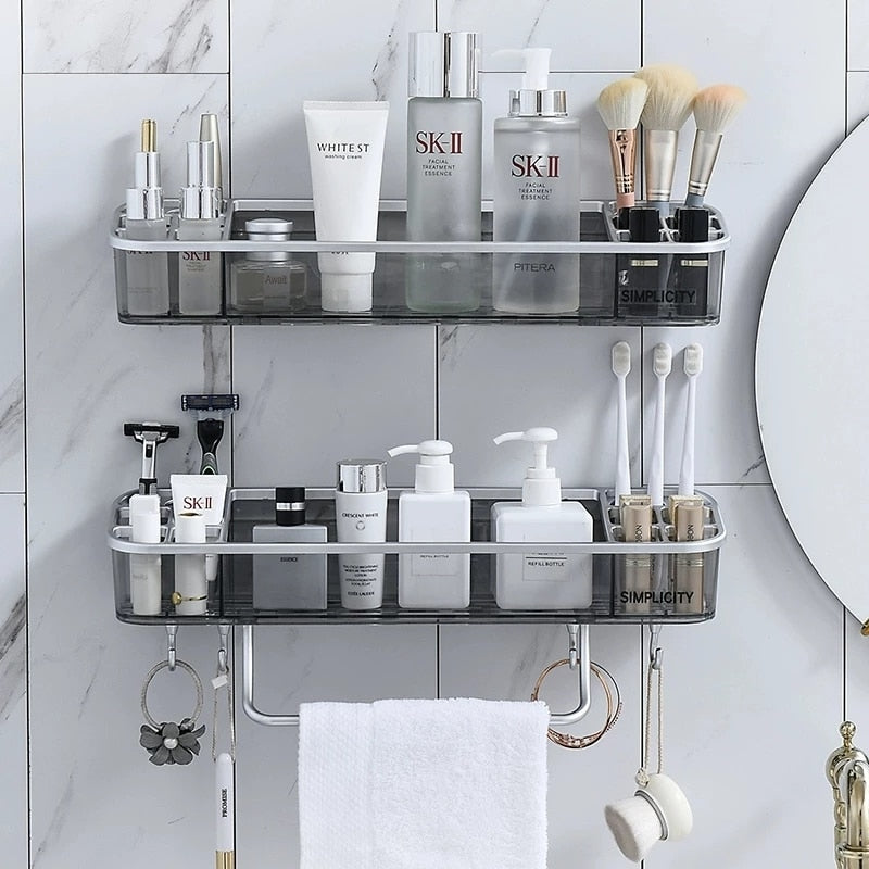 Punch-free Bathroom Shelf Shampoo Cosmetic Towel Storage Rack Organizer Bath Corner Holder Household Items Bathroom Accessories - Executive-Skincare