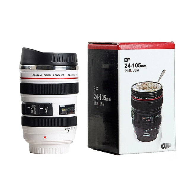 Stainless Steel Camera EF24-105mm Coffee Lens Mug White Black Coffee Mugs Creative Gift Coffee Cups canecas tazas vaso caf - Executive-Skincare