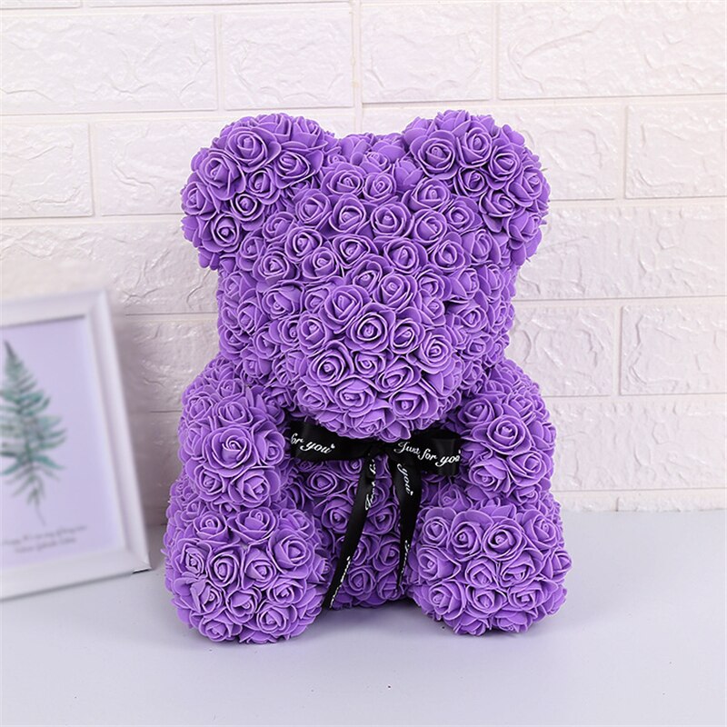 Rose Bear 25cm Artificial Flowers Rose Bear With Light Gift Box Girlfriend Anniversary Christmas Valentines Gift For Wedding - Executive-Skincare