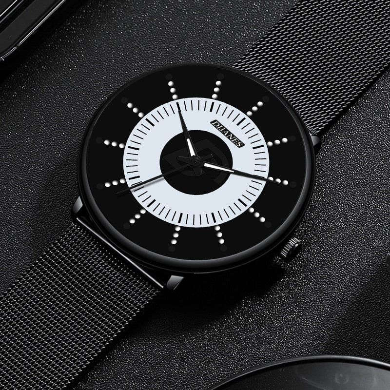 Minimalist Mens Fashion Black Classic Watches Luxury Men Business Casual Quartz Watch Mesh Belt Luminous Clock relogio masculino - Executive-Skincare