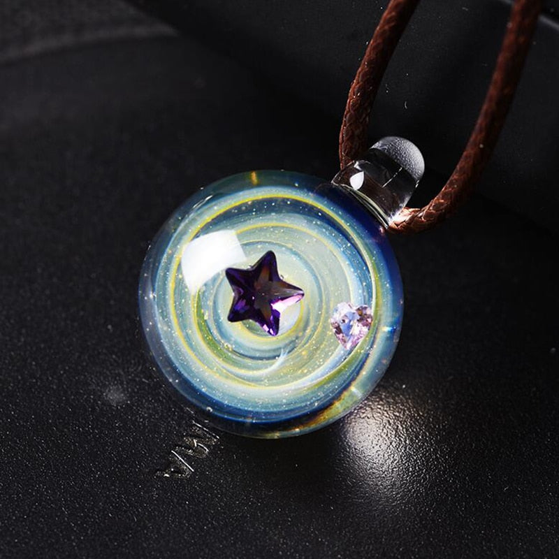 BOEYCJR Universe Glass Bead Planets Pendant Necklace Galaxy Rope Chain Solar System Design Necklace for Women - Executive-Skincare