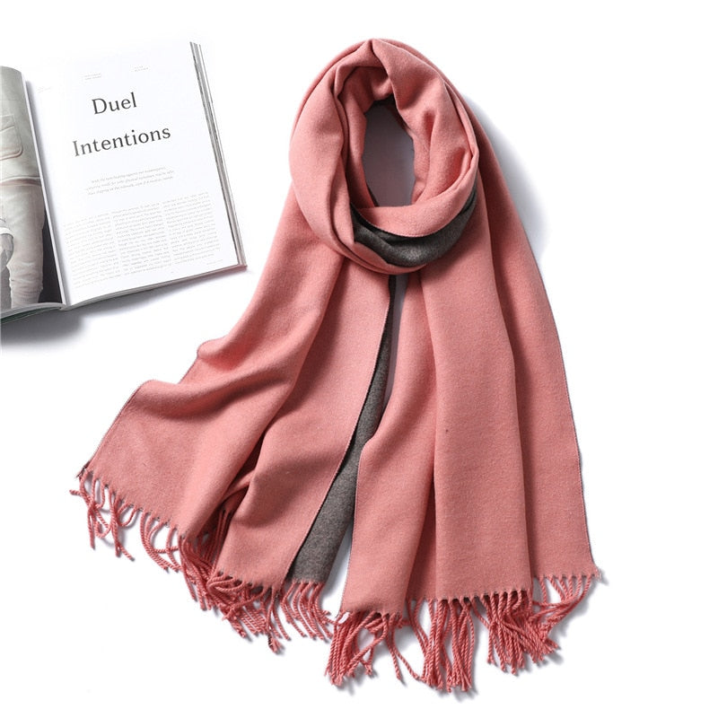 Winter Cashmere Scarf Women Thick Warm Shawls Wraps Lady Solid Scarves Fashion Tassels Pashmina Blanket Quality Foulard 2022 New - Executive-Skincare