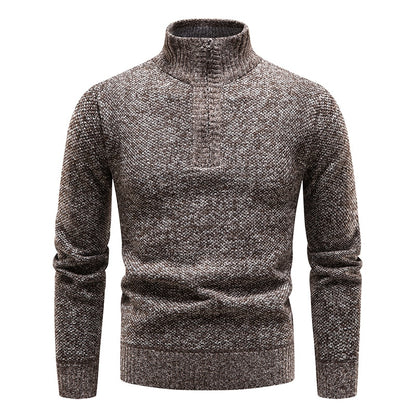 New Winter Fleece Sweater Pullovers Men Thick Warm Knitted Pullover Slim Mock Neck Sweaters Half Zipper Solid Mens Pullovers - Executive-Skincare