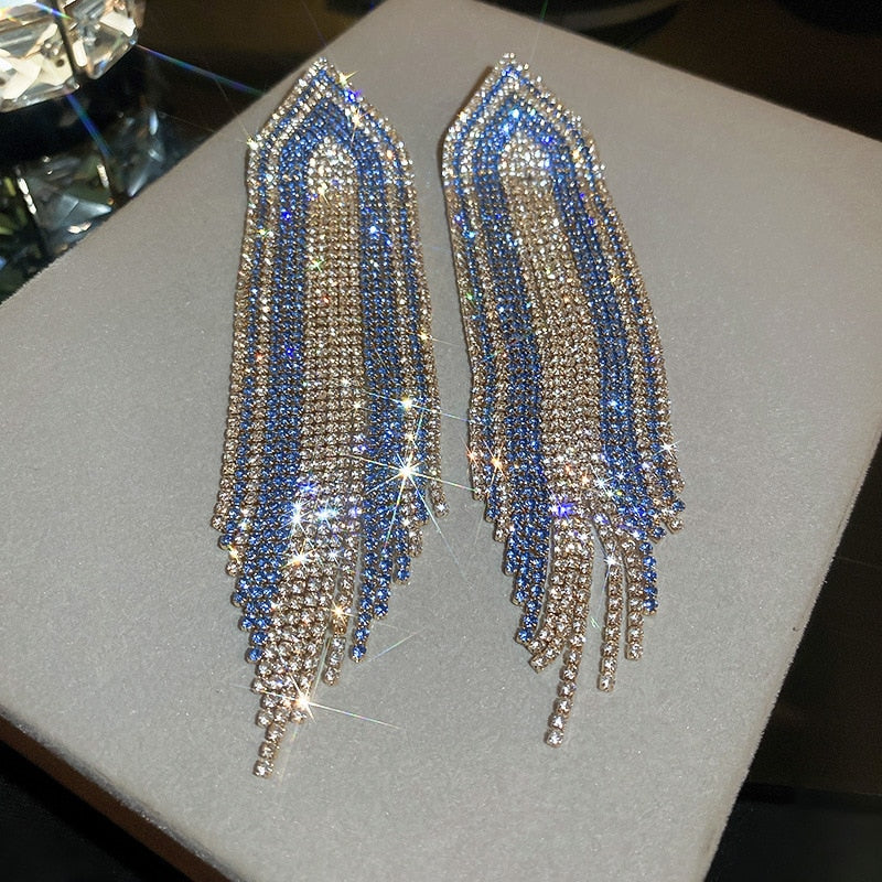 New Long Crystal Tassel Drop Earrings for Women Rhinestone Shiny Hanging Dangle Earrings Wedding Party Jewelry Gift 2022 - Executive-Skincare