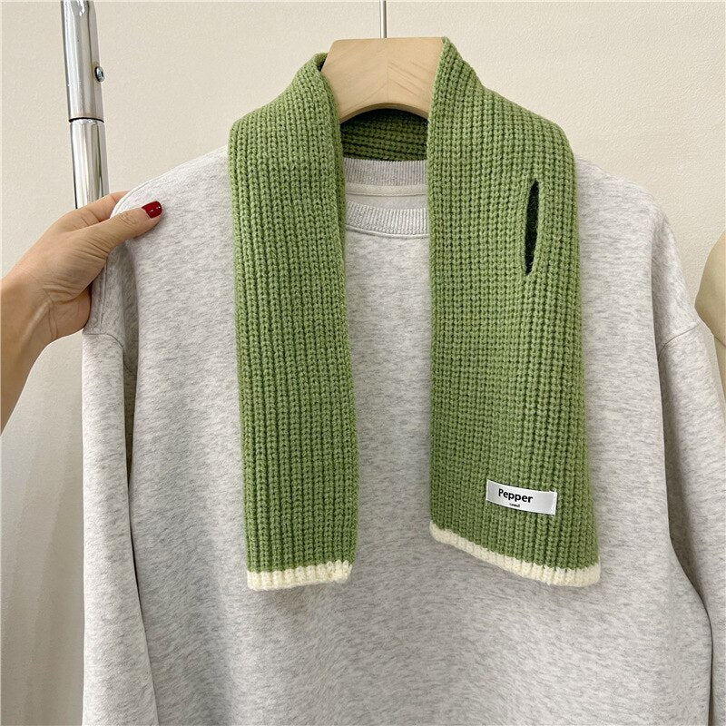 Korean Women Color Blocking College Style Wool Cross Knitted Scarf Female Winter Neck Protection Soft Windproof Warm Shawl V64 - Executive-Skincare