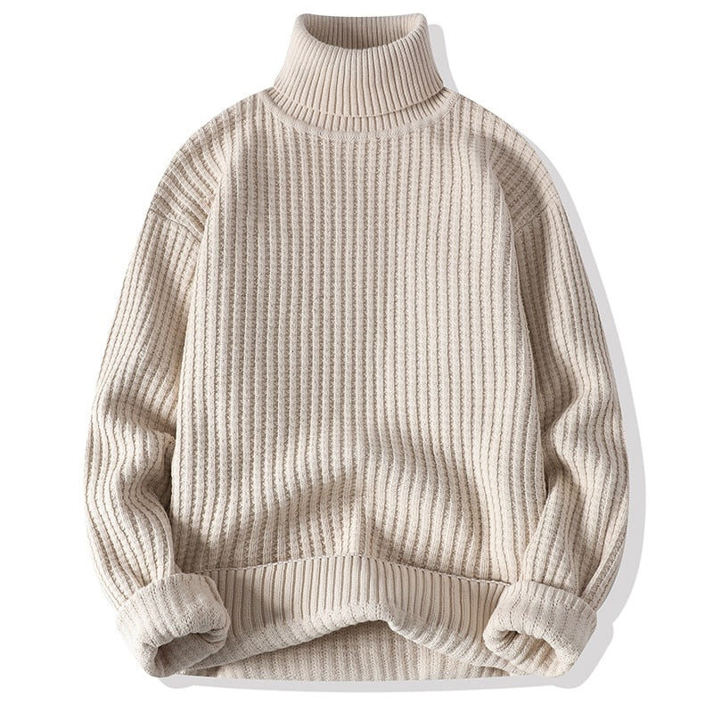 High Quality Mens Turtleneck Sweaters Pullover Solid Color Knitted Sweater Men Casual Pullovers Autumn Winter Warm Knitwear Man - Executive-Skincare