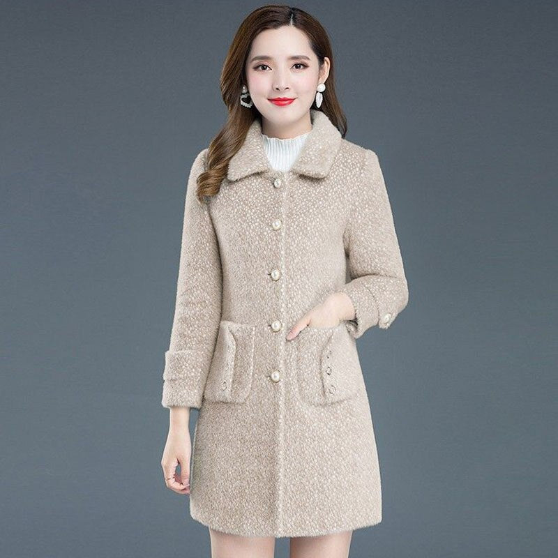 Women&#39;s Woolen Coat 2022 New Female Winter Jacket Thicken Keep Warm Imitation Gold Mink Wool Coats Mom Woolen Overcoat 4XL W2431 - Executive-Skincare