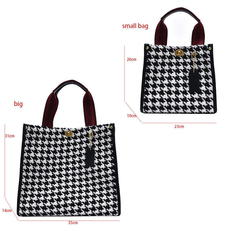 Fashion Houndstooth Handbags Luxury Designer Tote Brand Women&#39;s Bag Large Canvas Shoulder Crossbody Bag Travel Shopper Bag Purse - Executive-Skincare