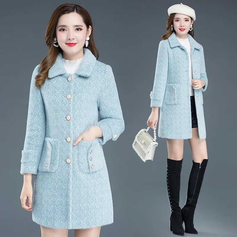 Women&#39;s Woolen Coat 2022 New Female Winter Jacket Thicken Keep Warm Imitation Gold Mink Wool Coats Mom Woolen Overcoat 4XL W2431 - Executive-Skincare