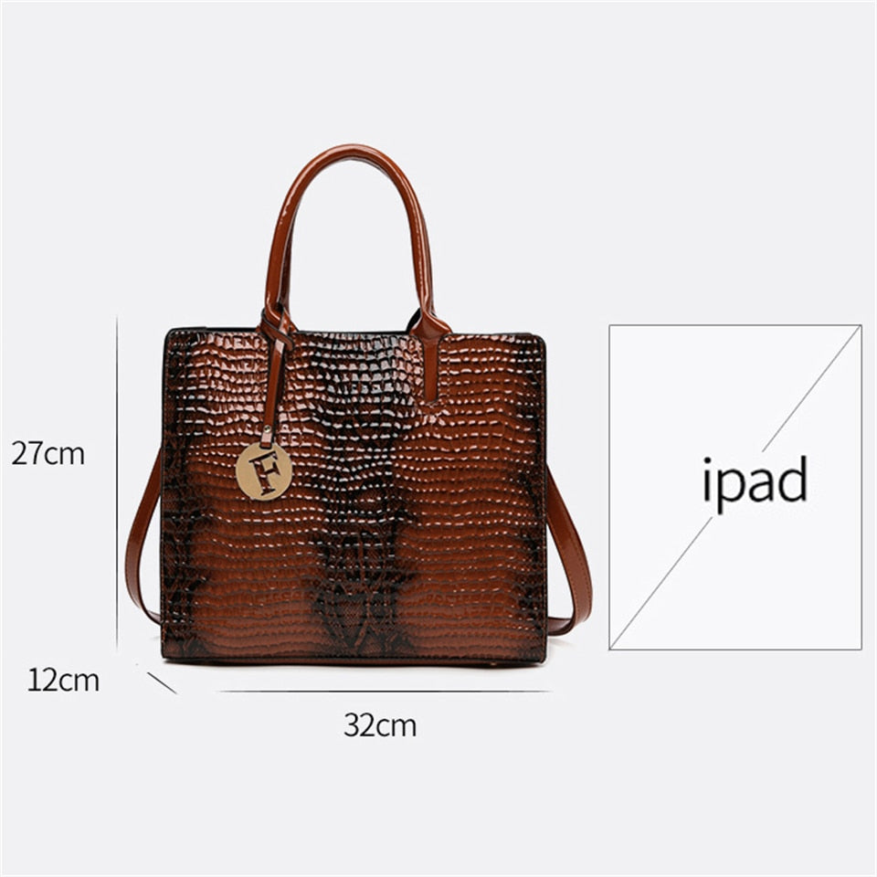 3 Sets Luxury Patent Leather Handbag for Women 2022 Alligator Patterrn Designer Female Shoulder Crossbody Bag Ladies Sac A Main - Executive-Skincare